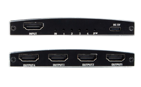 Cплиттер - разветвитель 1×4 HDMI 2.0 PRO UltraHD 4K 60Гц, 18.5 Гбит/c, поддержка HDCP2.2, HDR, 600MHz, ультра-тонкий, черный