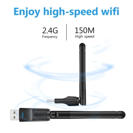 Адаптер USB - Wi-Fi, ресивер для IPTV DVB-T2, 150Мбит/с 2.4Гц, чип MT7601, черный