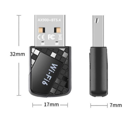 Адаптер USB Wi-Fi6 900 Мбит/с + Bluetooth 5.4 (Free Driver), LED-подсветка