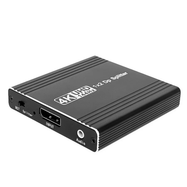 Сплиттер - разветвитель 1×2 DisplayPort v1.4 – 4K 144Гц, 32.4 Гбит/с, MST, jack 3.5мм, алюминий