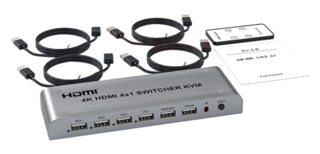 Адаптер - 4-х портовый KVM-переключатель 4K HDMI USB, серебро