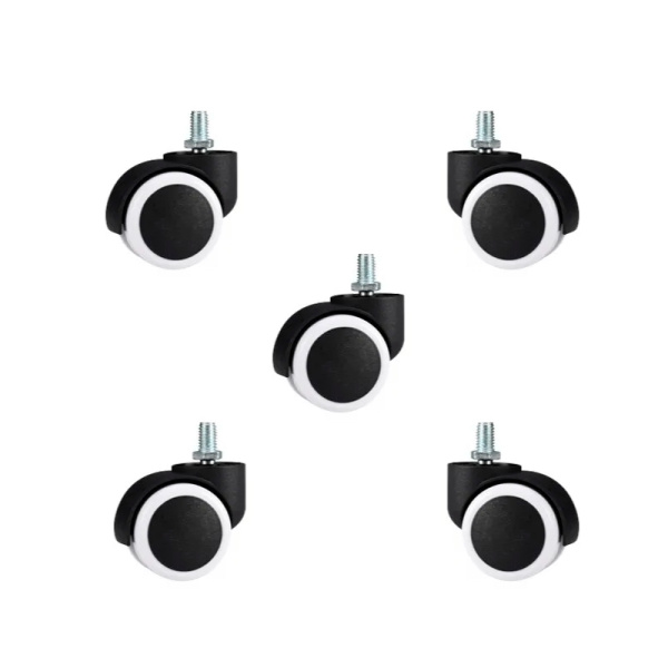 Мебельные прорезиненные колеса (Комплект 5шт.) для кресла на резьбе M10 (10*15 мм) / полиуретановые ролики для офисного стула, белый