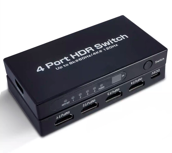 Адаптер - переключатель - свитч 4×1 HDMI 2.1 UltraHD 8K 60Гц, HDCP 2.3, пульт ДУ, активный, черный