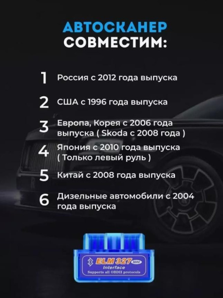 Автосканер ELM327 OBD2 v2.1 - aдаптер OBDII ver2.1, Bluetooth v5.1, синий