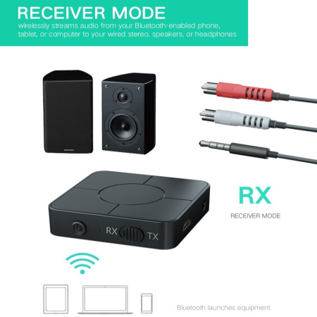 Беспроводной аудио адаптер Bluetooth v5.0 RX/TX приемник-передатчик KN326, громкая связь, черный
