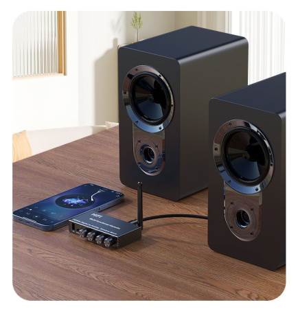 Аудио адаптер Hi-Fi J200 приемник (RX) Bluetooth v5.4 - оптика (Toslink/SPDIF) / AUX 3.5мм / RCA / USB, функция караоке (MIC 6,35мм), регулировка звука, тембра и громкости микрофона, пульт ДУ