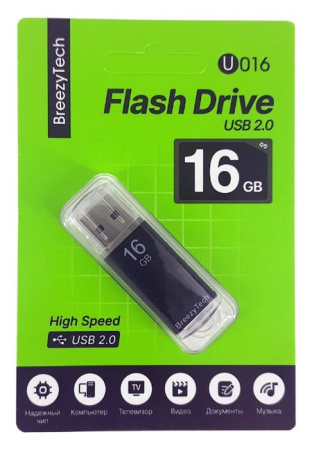 Флешка 16Gb BreezyTech U016, USB 2.0, черный