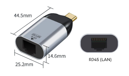 Адаптер - переходник USB3.1 Type-С - RJ45, mini, серебро