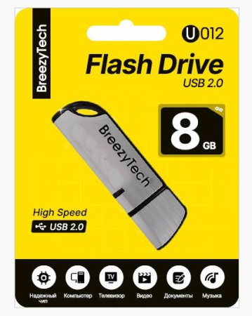 Флешка 8Gb BreezyTech U012, USB 2.0, черный
