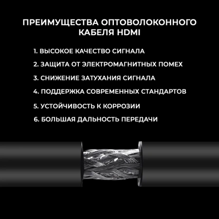 Кабель оптический HDMI v2.0 Optical UltraHD 4K 60Гц, поддержка HDR, ARC, 18 Гбит/с, 2 метра, черный