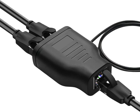 Cплиттер - разветвитель 1×2 RJ45 100 Мбит/с, активный, черный