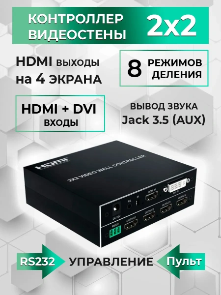 Контроллер видеостены HDMI FullHD на 4 экрана 2x2