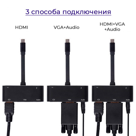 Адаптер - переходник - хаб 5in1 USB3.1 Type-C на HDMI - VGA - jack 3.5mm (AUX) - USB3.0 - USB3.1 Type-C