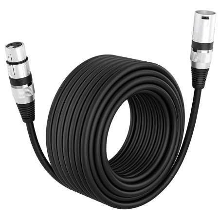 Аудио-кабель XLR (для микрофона, гитары, инструментов), M-F, black, 15 метров