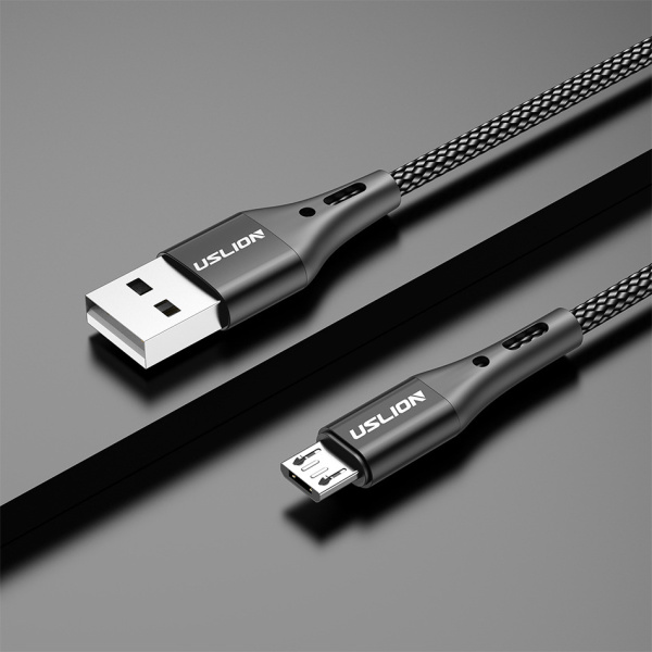 Зарядный USB дата кабель USLION MicroUSB для быстрой зарядки, 2.4A, 1м, черный