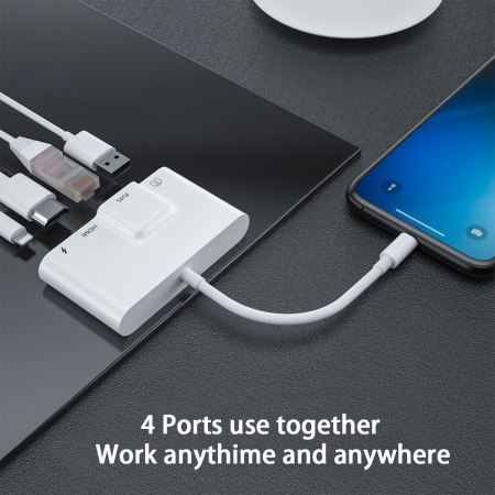 Адаптер - переходник Lightning на HDMI 1080p - LAN (RJ45 до 1000Мбит/с) - USB3.0 - Lightning (уценка)