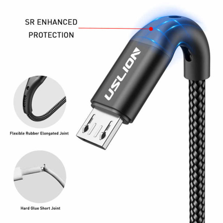 Зарядный USB дата кабель USLION MicroUSB для быстрой зарядки, 2.4A, 1м, черный