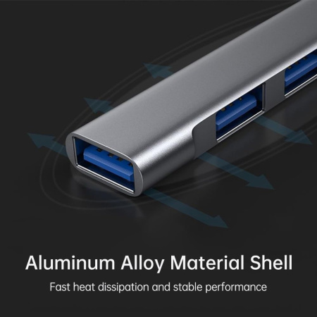 Адаптер - хаб USB3.1 Type-C/USB3.0 Type-A на USB3.0 - 3x USB2.0, серый