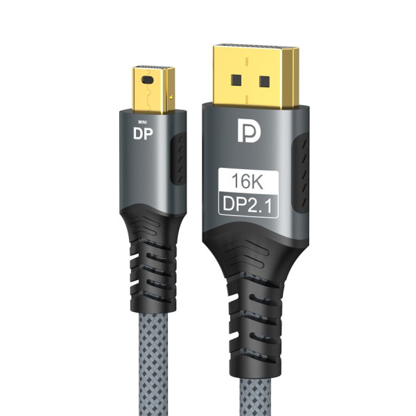 Кабель Mini DisplayPort v2.1 (mDP2.1) – DisplayPort v2.1 (DP2.1)  – 16K 60Гц (DSC) / 8K 120Гц / 4K 240Гц, 54 Гбит/с, HDR, алюминий, оплетка, 1 метр