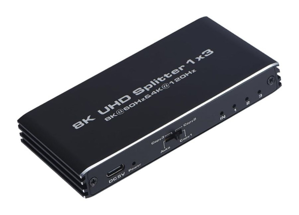 Cплиттер - разветвитель 1×3 HDMI UltraHD 8K 60Гц / 4K 120Гц, до 48 Гбит/c, поддержка HDCP2.3 и Dolby Vision, черный