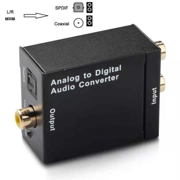 Адаптер - переходник, аудио-преобразователь с RCA (тюльпаны) на оптику (Toslink/SPDIF), черный