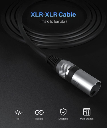 Аудио-кабель XLR (для микрофона, гитары, инструментов), M-F, black, 15 метров