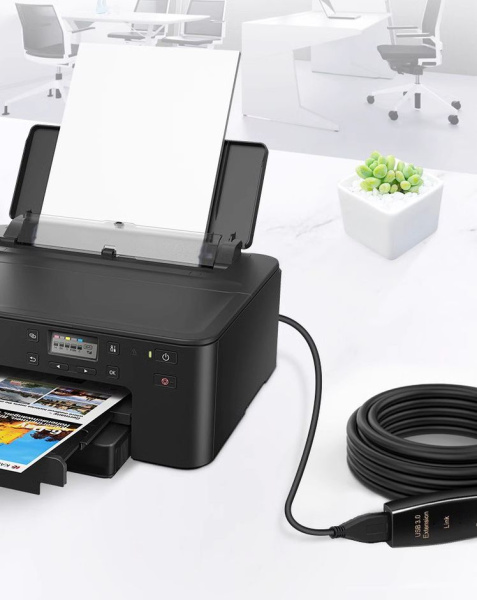 Кабель с усилителем-репитером USB3.0, папа-мама, 10 метров, черный