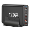 Настольное зарядное устройство - зарядная станция на 6 портов 120W USB-C / USB mod. 1006P120WB, быстрая зарядка, пластик, черный