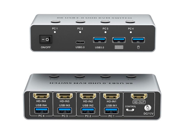 Адаптер - 4-х портовый KVM-переключатель HDMI v2.1 – 8K 60Гц, USB3.0, HDR, алюминий