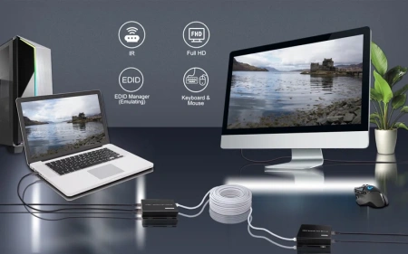 Приемник - KVM IP-удлинитель HDMI USB по витой паре RJ45 UTP (LAN) до 200 метров UltraHD 4K, поддержка IP, черный