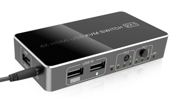 Адаптер – 2-х портовый KVM-переключатель HDMI2.0 4K60Hz (+hotkey), черный