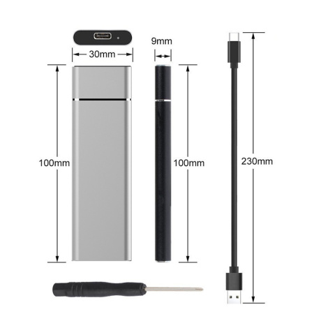 Внешний корпус - бокс для жесткого диска SSD M.2 NGFF - USB-C/USB-A, алюминий, серебро