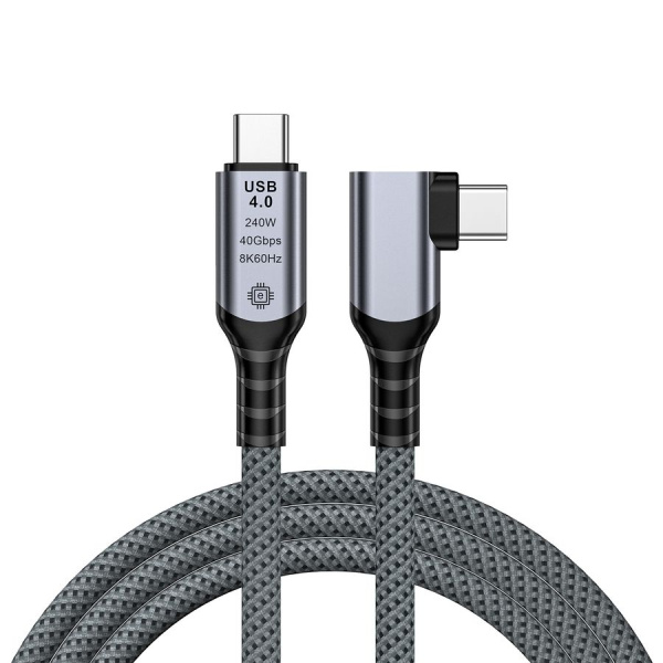 Кабель USB4.0 Type-C чип E-Marker, 8K 60Гц / 4K 144Гц, 40 Гбит/с, PD 240W (48V/5A), поддержка Thunderbolt 3/4, угловой, 1,5 метра