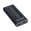 Хаб - концентратор USB3.0 / USB-C 7 портов mod. 985D-7, до 5 Гбит/с, активный 12V3A с кнопками, быстрая зарядка, алюминиевый корпус