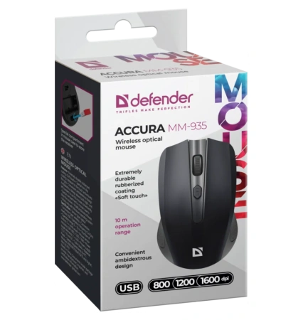 Мышь беспроводная оптическая Defender ACCURA MM-935 BLACK, черный