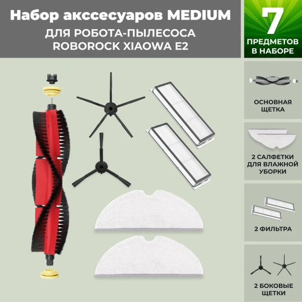 Набор аксессуаров Medium для робота-пылесоса Roborock Xiaowa E2, основная щетка с роликами, черные боковые щетки