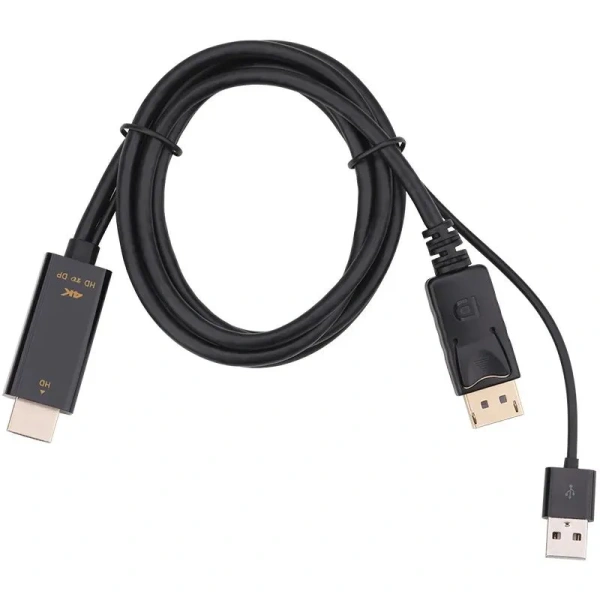 Кабель HDMI - DisplayPort - USB, UltraHD 4K, папа-папа, 1,8 метра, черный