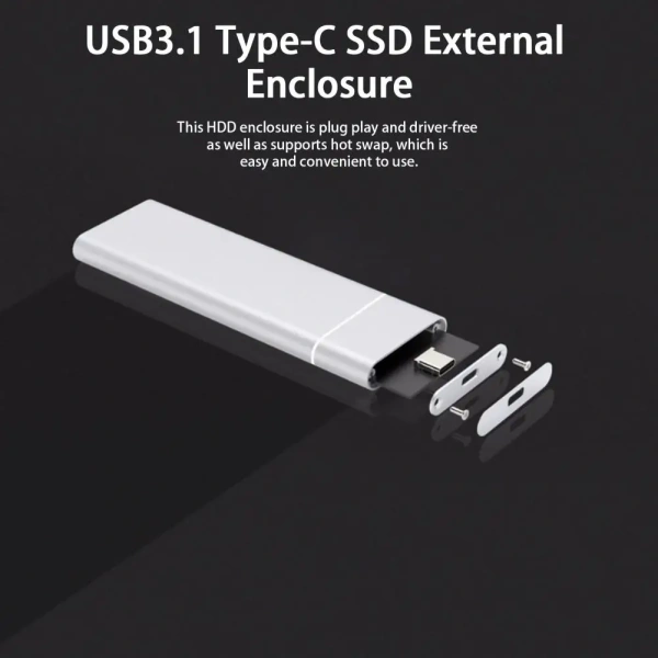 Внешний корпус - бокс для жесткого диска SSD M.2 NGFF - USB-C/USB-A, алюминий, серебро