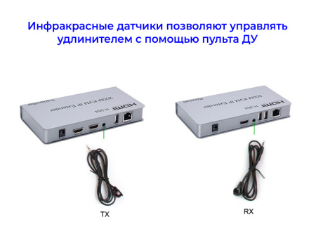 Адаптер - KVM IP удлинитель HDMI 4K на 200 метров, серебро