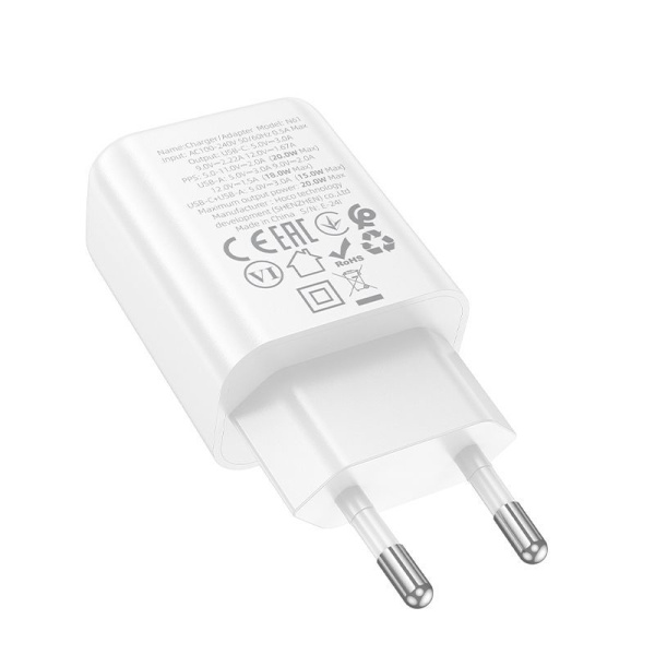 Зарядное устройство сетевое - блок питания HOCO N61, USB Type-C PD20W + USB QC3.0, белый