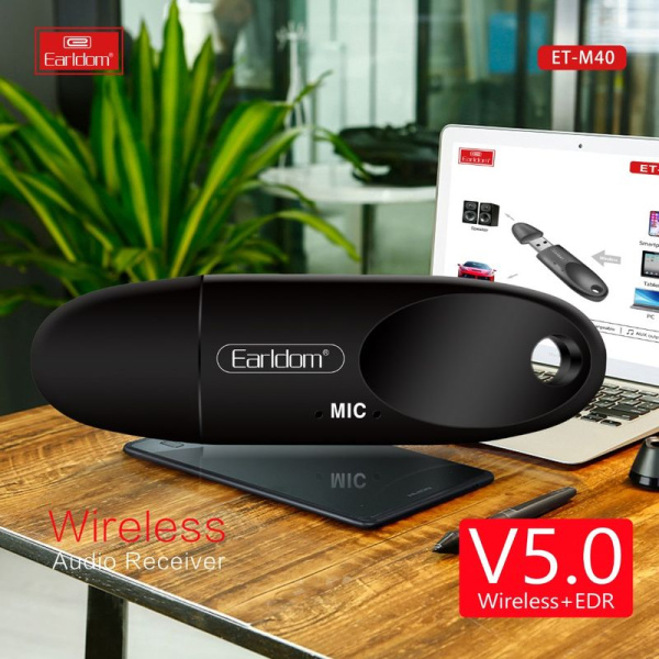 Адаптер с микрофоном для магнитолы автомобиля и смартфона - аудиоресивер USB Bluetooth v5.0 ET-M40, Hands-Free, черный