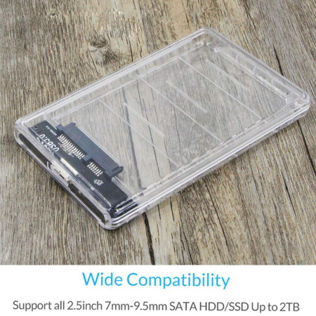 Внешний корпус - бокс SATA - MiniUSB - USB3.0 для жесткого диска SSD/HDD 2.5”, прозрачный