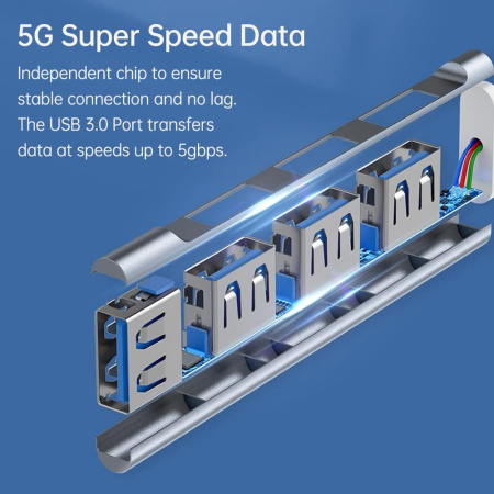 Адаптер - хаб USB3.1 Type-C/USB3.0 Type-A на USB3.0 - 3x USB2.0, серый
