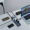 Хаб - концентратор USB3.0 / USB-C 10 портов mod. 985C-10, до 5 Гбит/с, активный 12V5A с кнопками, быстрая зарядка, алюминиевый корпус