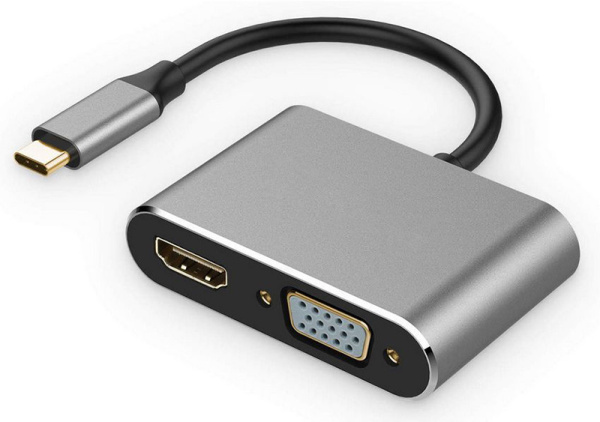 Адаптер - переходник USB3.1 Type-C - HDMI - VGA, серебро