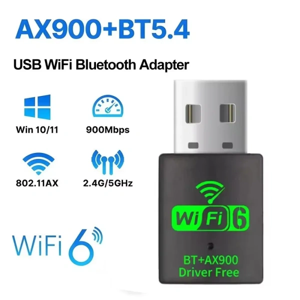 Адаптер WIFI 6 - беспроводной Wi-Fi-приемник + Bluetooth 5.4 USB2.0 (Free Driver), два диапазона - 2.4GHz (до 2700 Мбит/с) / 5.8GHz (до 600 Мбит/с)