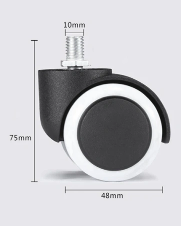 Мебельные прорезиненные колеса (Комплект 5шт.) для кресла на резьбе M10 (10*15 мм) / полиуретановые ролики для офисного стула, белый