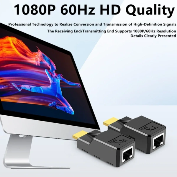 Удлинитель сигнала HDMI по витой паре RJ45 (LAN) MINI до 60 метров, активный, FullHD 1080p, комплект, черный