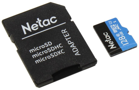 Карта памяти MicroSDXC 128GB Netac P500 Standard, класс 10, SD-адаптер