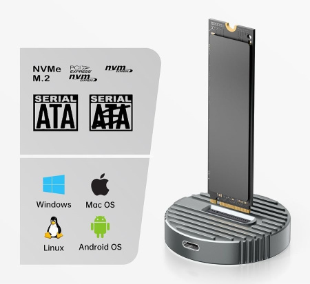 Док-станция для M.2 SSD D20 – NVMe / SATA (NGFF), USB3.0 / USB3.1 Type-C, 10 Гбит/с, до 8 ТБ